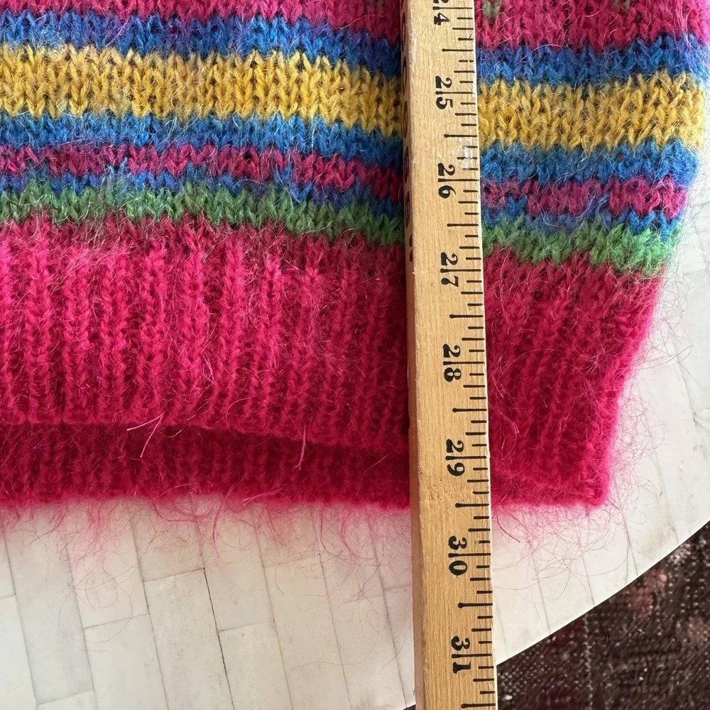 Vtg 80s Pink Mohair Sweater Mock Neck Sz‎ S Bright Colorful Neon Xmas Holiday